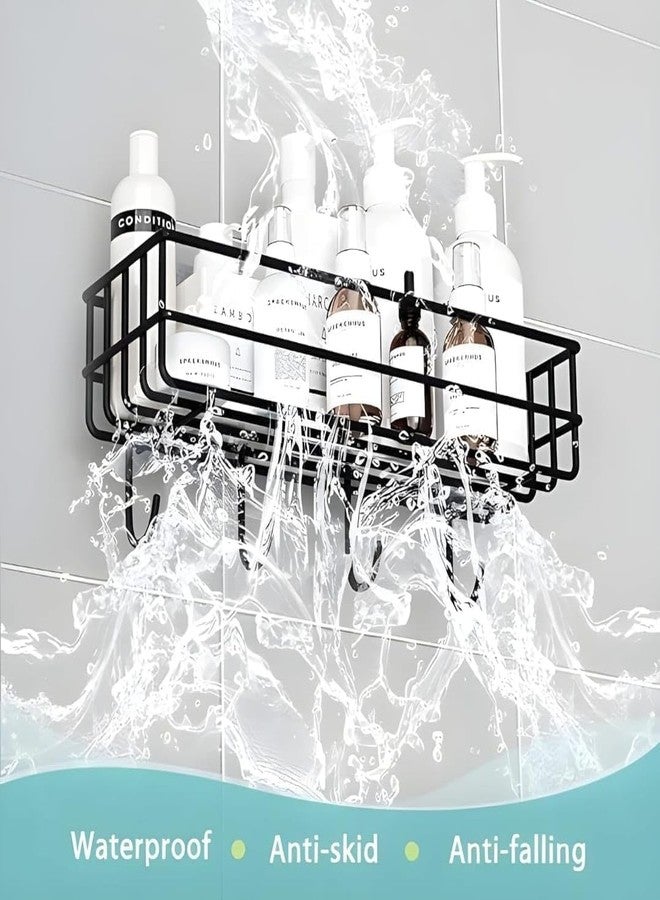 RERANT Self-Adhesive Bathroom Shelf with Hooks - Space-Saving Wall Mounted Shelf for Bathroom Essentials - Durable, No-Drill Required - Sleek Design. (Pack of 1) - Image 5